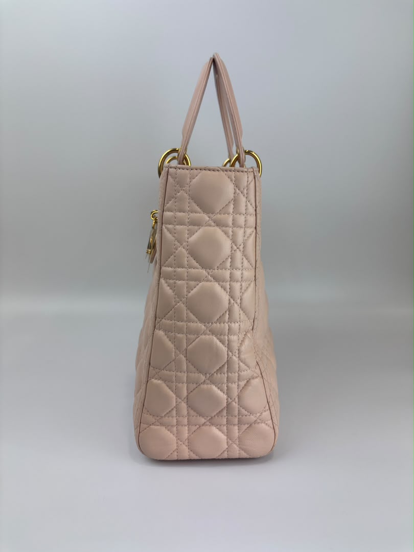 Large Lady Dior Light Pink Quilted Cannage Lambskin