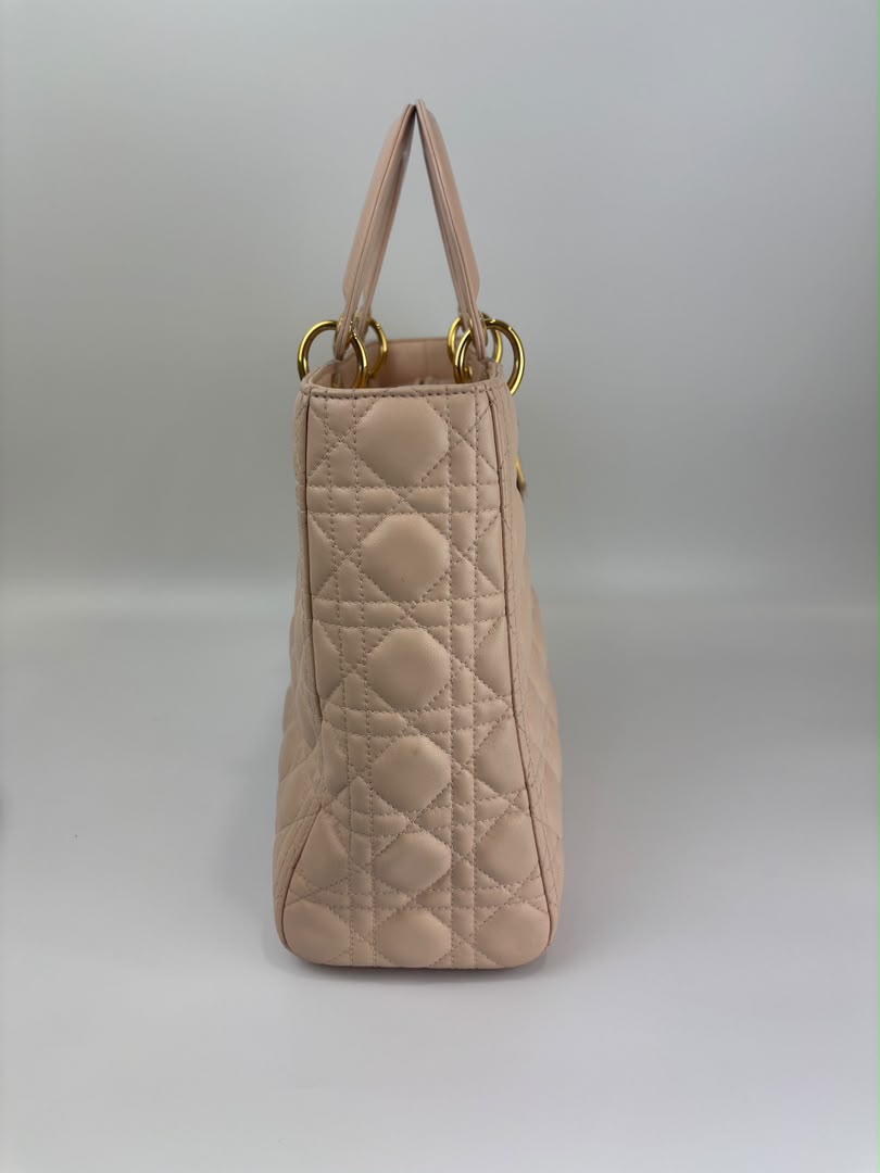 Large Lady Dior Light Pink Quilted Cannage Lambskin