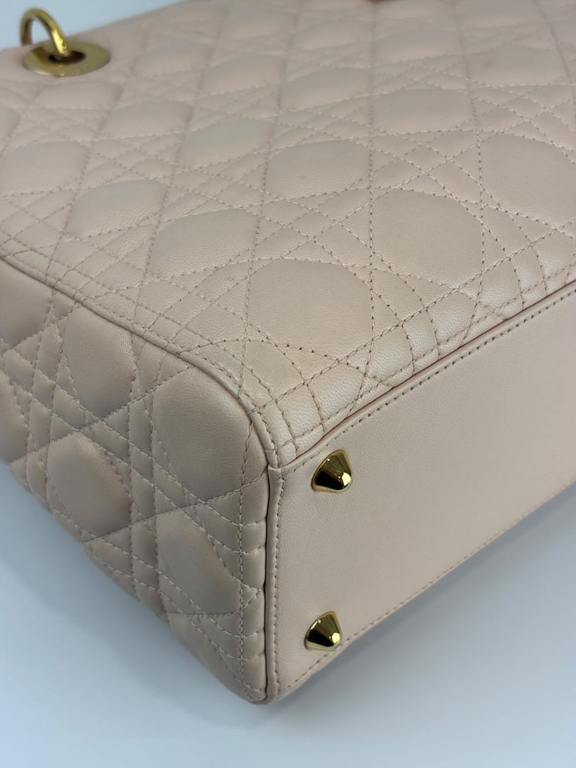 Large Lady Dior Light Pink Quilted Cannage Lambskin