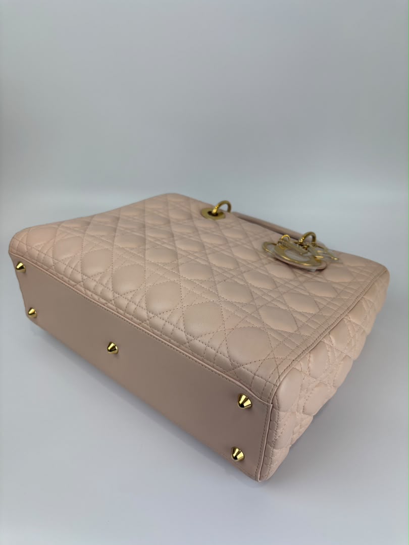Large Lady Dior Light Pink Quilted Cannage Lambskin