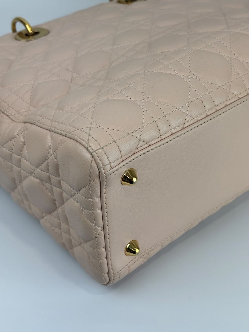 Large Lady Dior Light Pink Quilted Cannage Lambskin