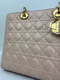 Large Lady Dior Light Pink Quilted Cannage Lambskin