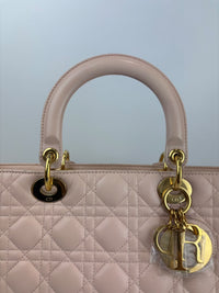 Large Lady Dior Light Pink Quilted Cannage Lambskin