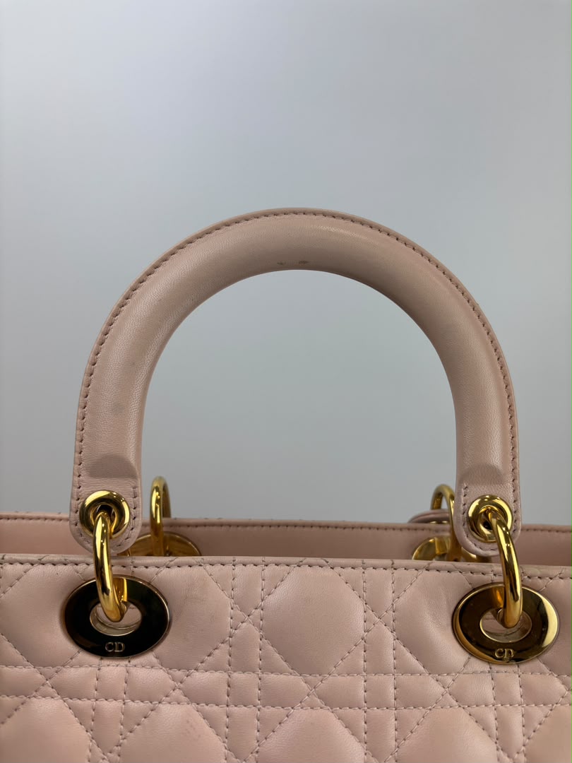 Large Lady Dior Light Pink Quilted Cannage Lambskin