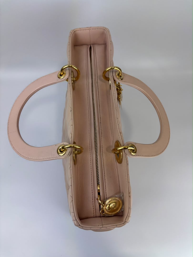Large Lady Dior Light Pink Quilted Cannage Lambskin