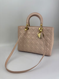 Large Lady Dior Light Pink Quilted Cannage Lambskin