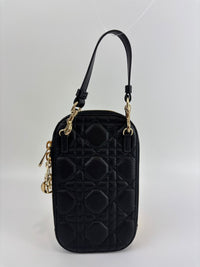 Lady Dior Call'in Dior Phone Holder in Black Cannage Lambskin