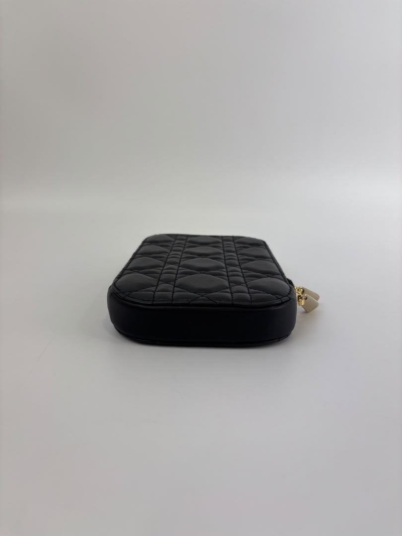 Lady Dior Call'in Dior Phone Holder in Black Cannage Lambskin
