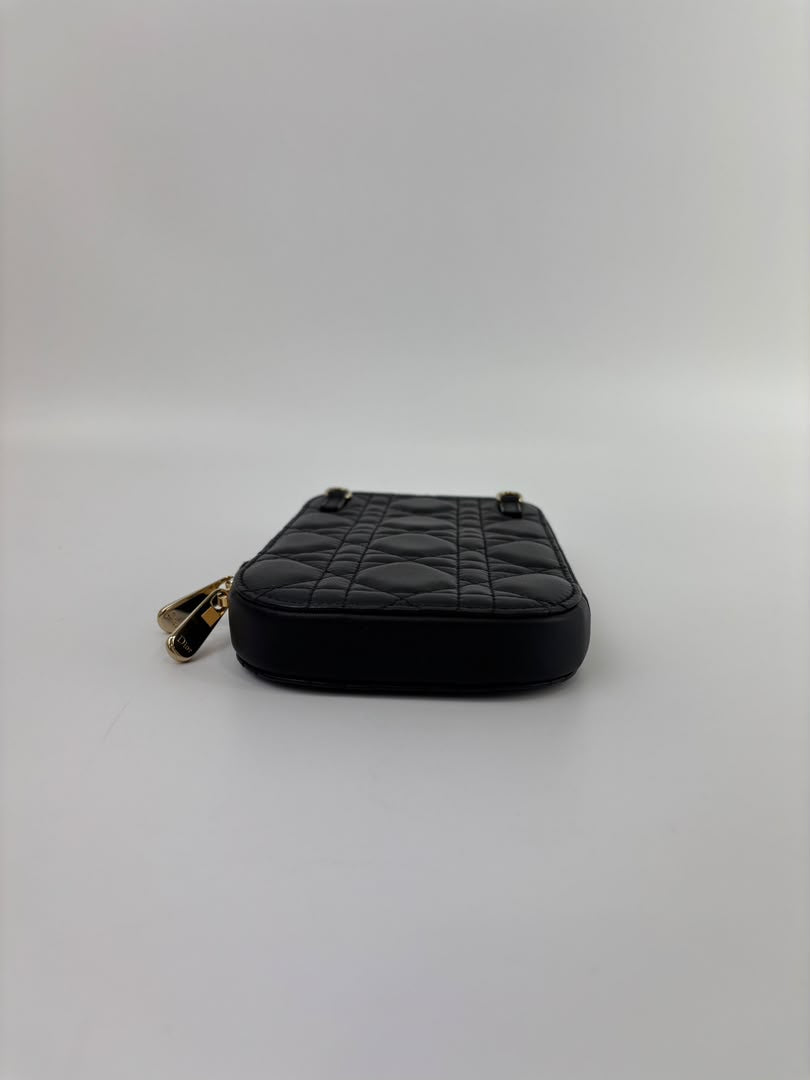 Lady Dior Call'in Dior Phone Holder in Black Cannage Lambskin