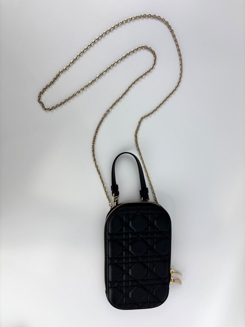 Lady Dior Call'in Dior Phone Holder in Black Cannage Lambskin