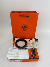 13MM Focus Palladium Belt Buckle & Reversible Leather Strap Swift Epsom Noir Etoupe Size 80