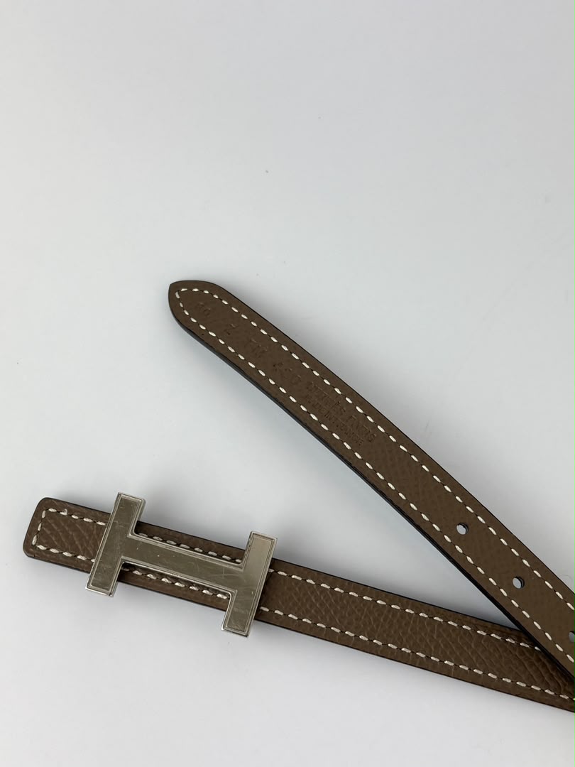 13MM Focus Palladium Belt Buckle & Reversible Leather Strap Swift Epsom Noir Etoupe Size 80