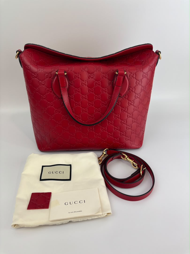 428226 Guccissima Top Handle Bag in Red Leather