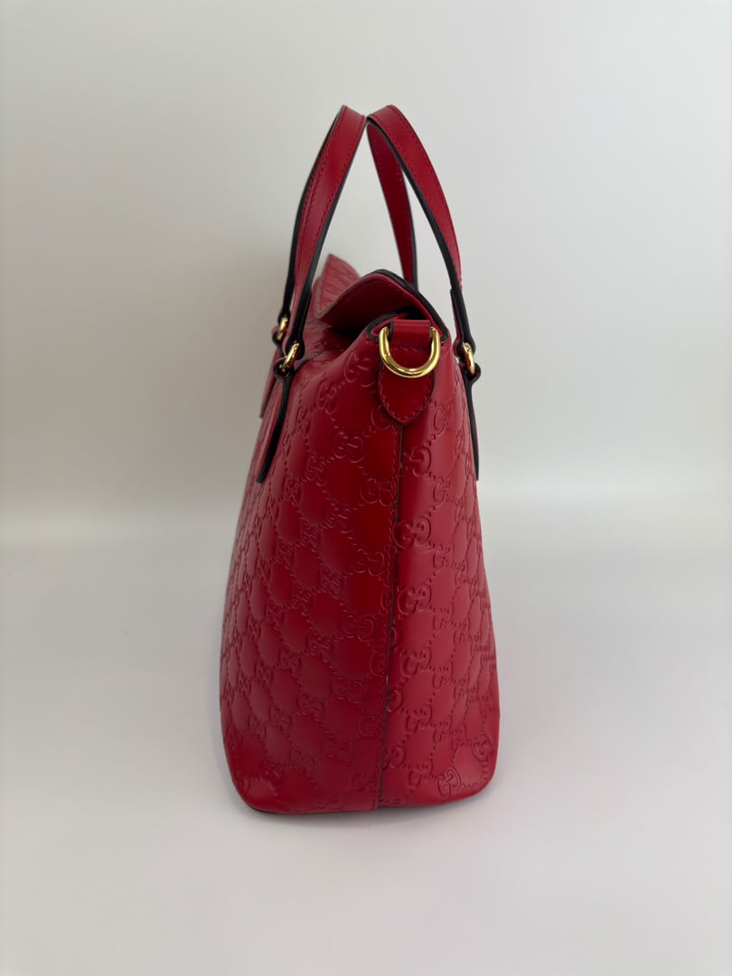 428226 Guccissima Top Handle Bag in Red Leather