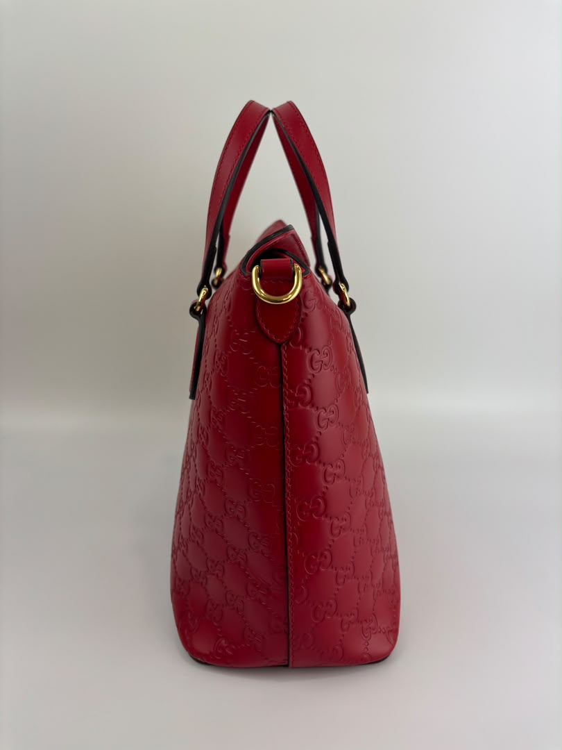 428226 Guccissima Top Handle Bag in Red Leather