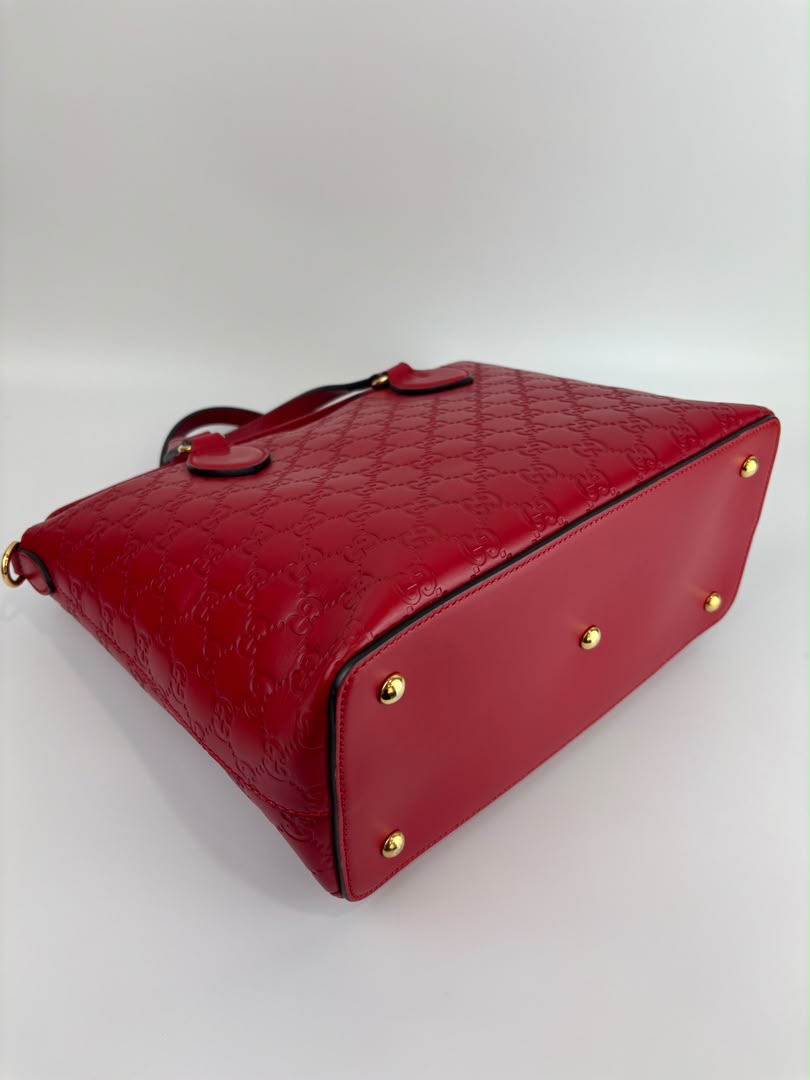428226 Guccissima Top Handle Bag in Red Leather