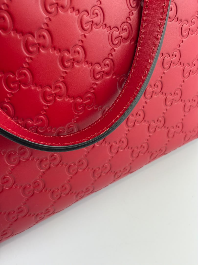 428226 Guccissima Top Handle Bag in Red Leather