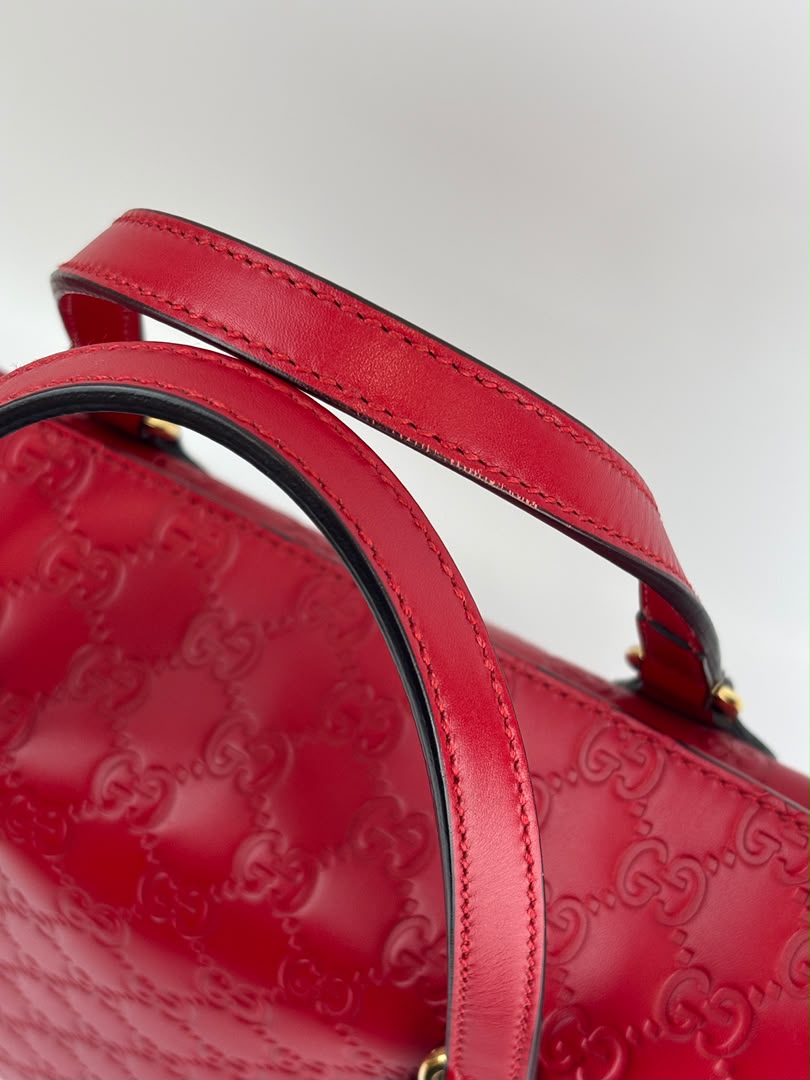 428226 Guccissima Top Handle Bag in Red Leather