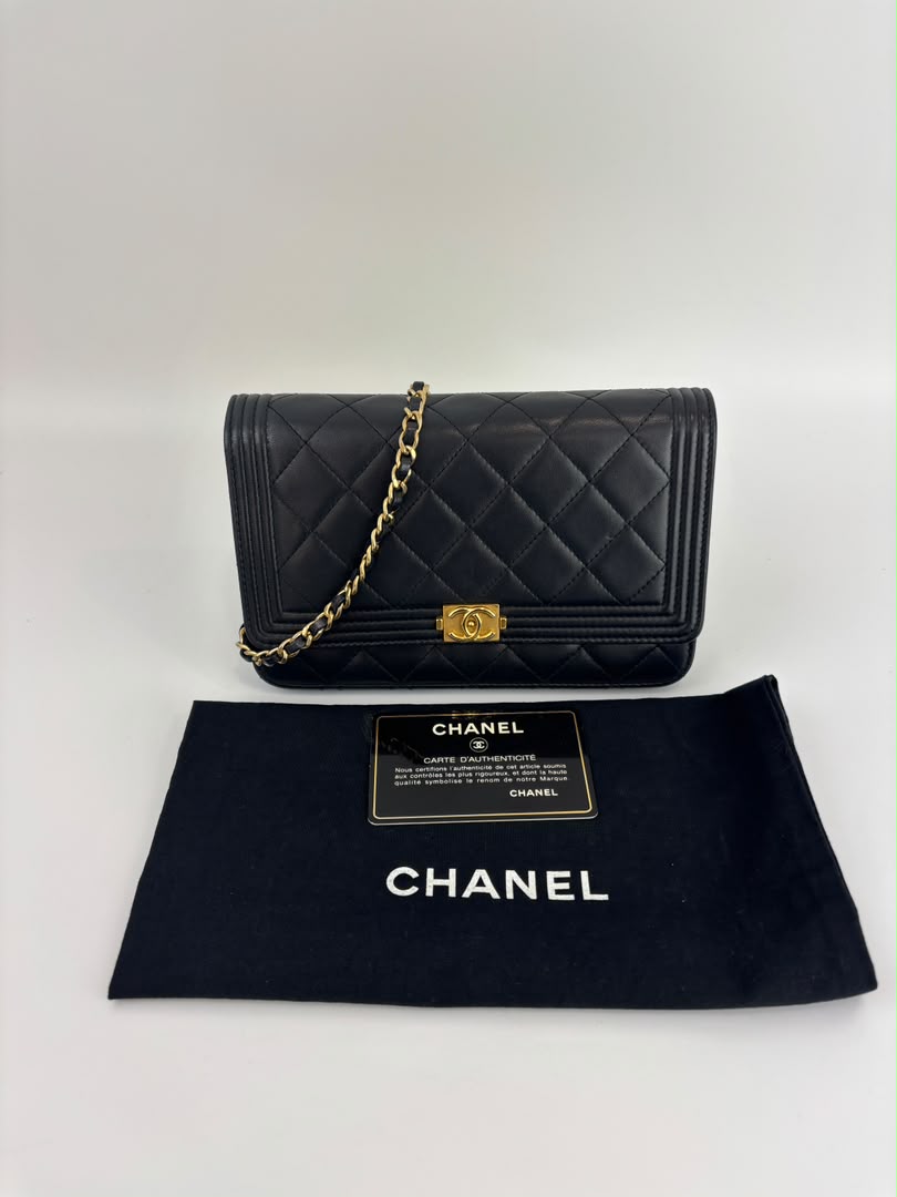 Boy Wallet on Chain Black Lambskin GHW