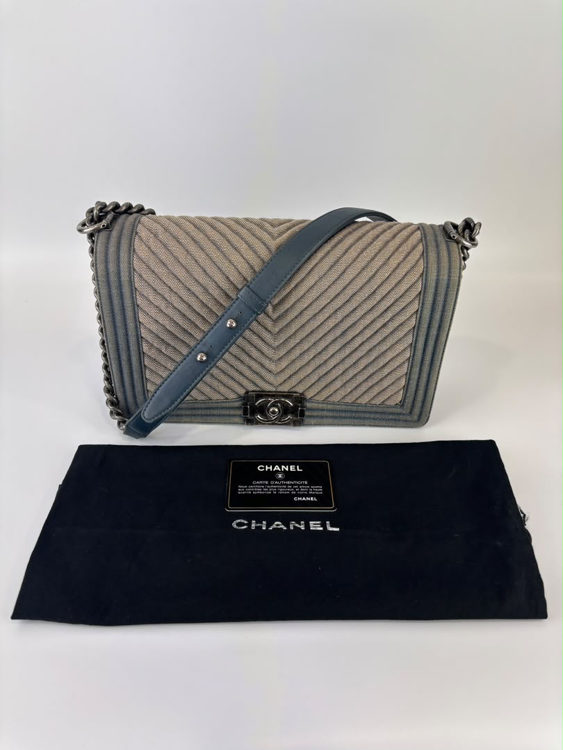 New Medium Boy Flap Chevron Denim