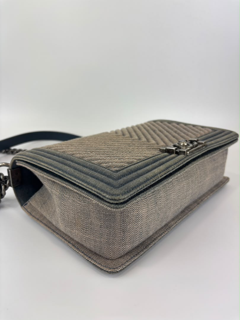 New Medium Boy Flap Chevron Denim