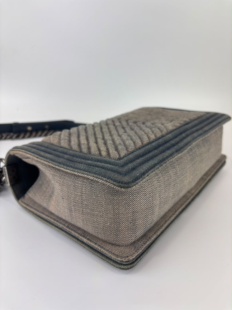 New Medium Boy Flap Chevron Denim