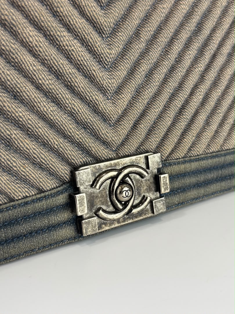 New Medium Boy Flap Chevron Denim