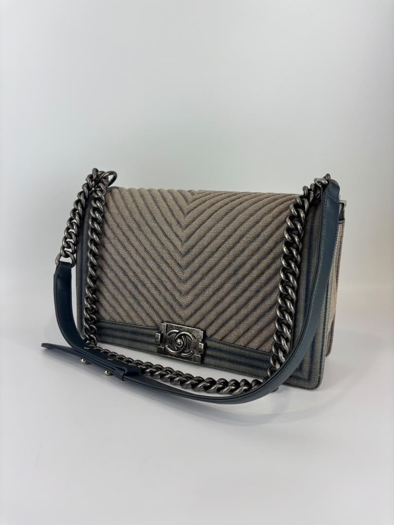 New Medium Boy Flap Chevron Denim