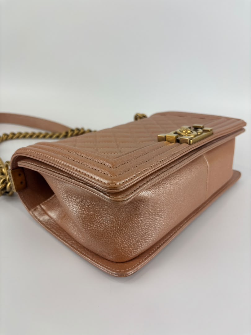 Old Medium Boy Flap Iridescent Peach Calfskin GHW