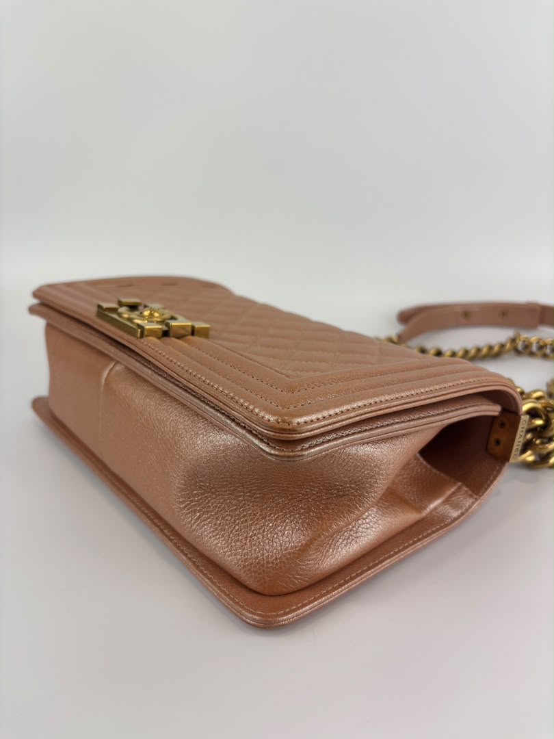 Old Medium Boy Flap Iridescent Peach Calfskin GHW