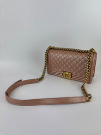 Old Medium Boy Flap Iridescent Peach Calfskin GHW