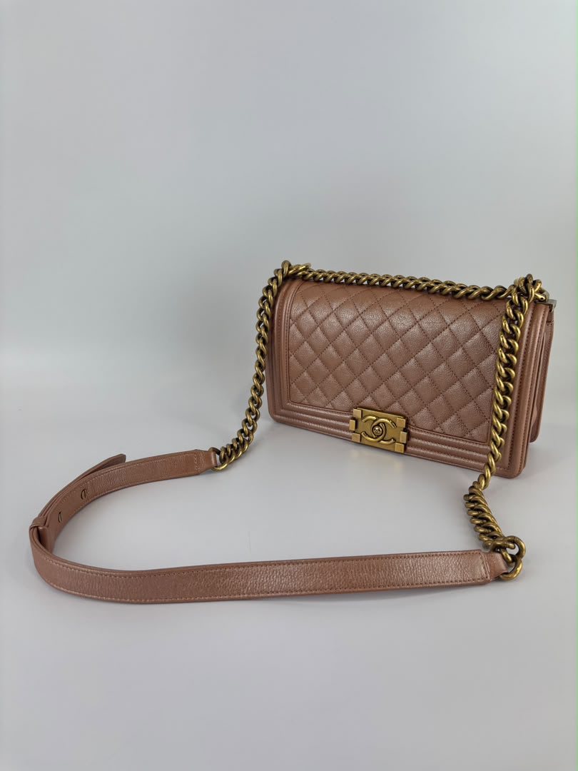Old Medium Boy Flap Iridescent Peach Calfskin GHW