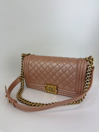 Old Medium Boy Flap Iridescent Peach Calfskin GHW