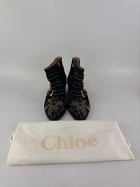 Susanna Gold Studded Leather Ankle Boots in Dark Brown Suede Size 34
