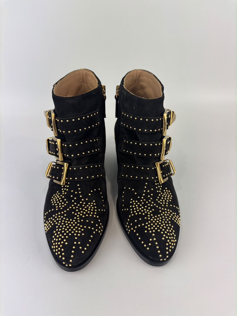 Susanna Gold Studded Leather Ankle Boots in Dark Brown Suede Size 34