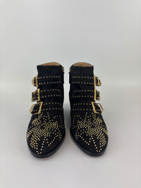 Susanna Gold Studded Leather Ankle Boots in Dark Brown Suede Size 34