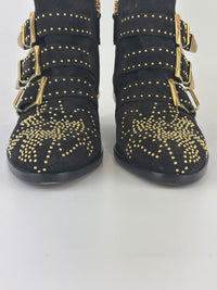 Susanna Gold Studded Leather Ankle Boots in Dark Brown Suede Size 34