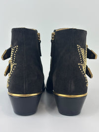 Susanna Gold Studded Leather Ankle Boots in Dark Brown Suede Size 34