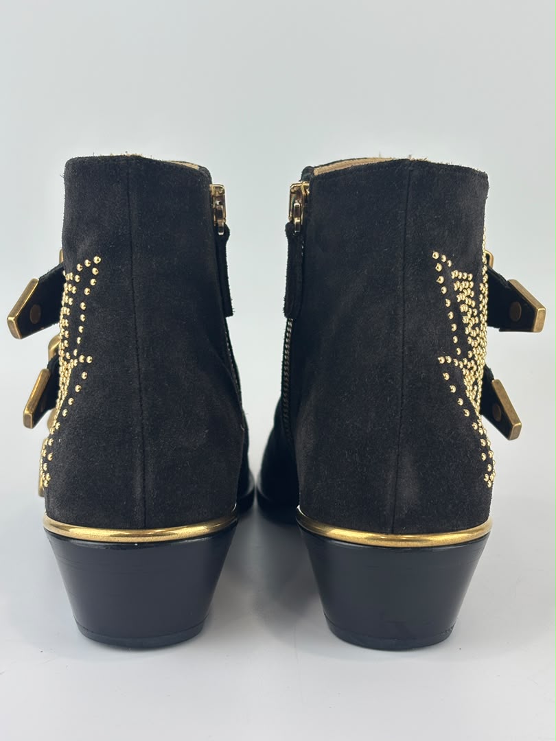 Susanna Gold Studded Leather Ankle Boots in Dark Brown Suede Size 34