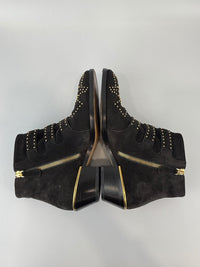 Susanna Gold Studded Leather Ankle Boots in Dark Brown Suede Size 34