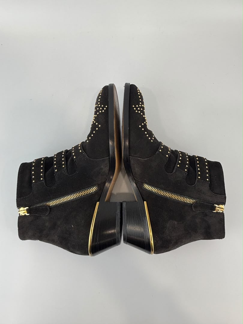 Susanna Gold Studded Leather Ankle Boots in Dark Brown Suede Size 34
