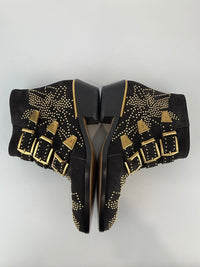Susanna Gold Studded Leather Ankle Boots in Dark Brown Suede Size 34