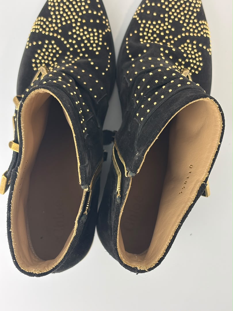 Susanna Gold Studded Leather Ankle Boots in Dark Brown Suede Size 34