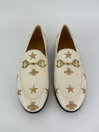 Goatskin Bee Star Embroidered Jordaan Loafers Mystic White Size 35.5