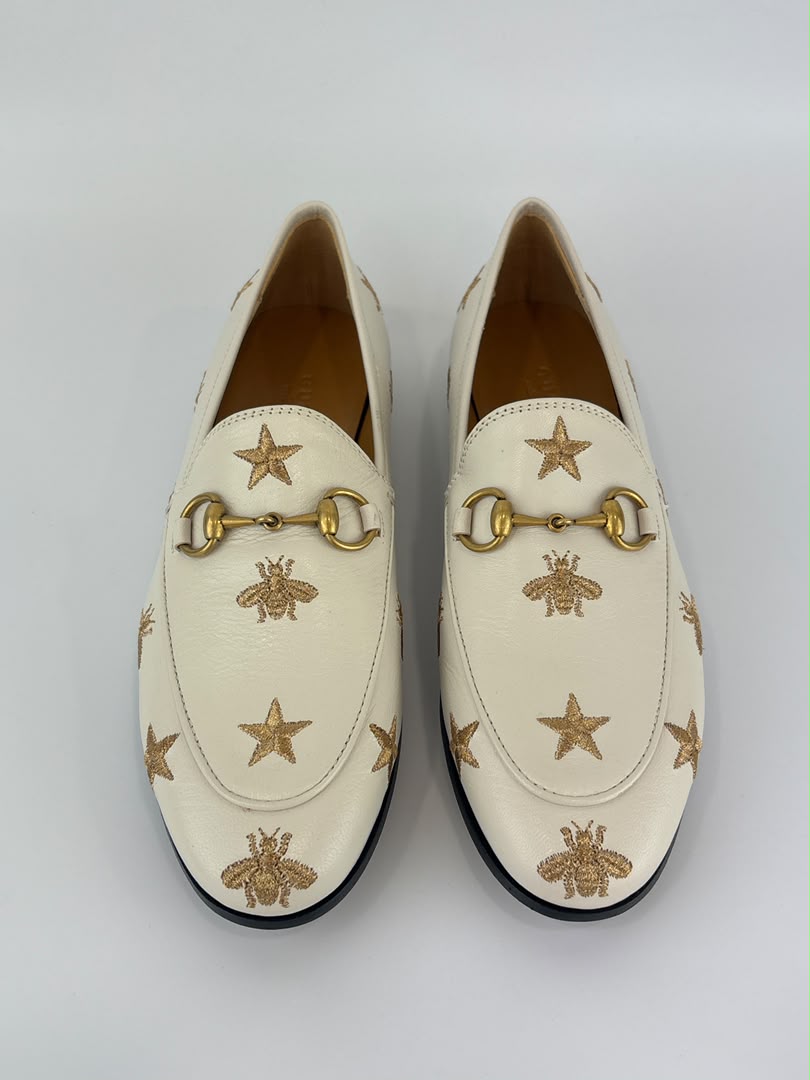 Goatskin Bee Star Embroidered Jordaan Loafers Mystic White Size 35.5