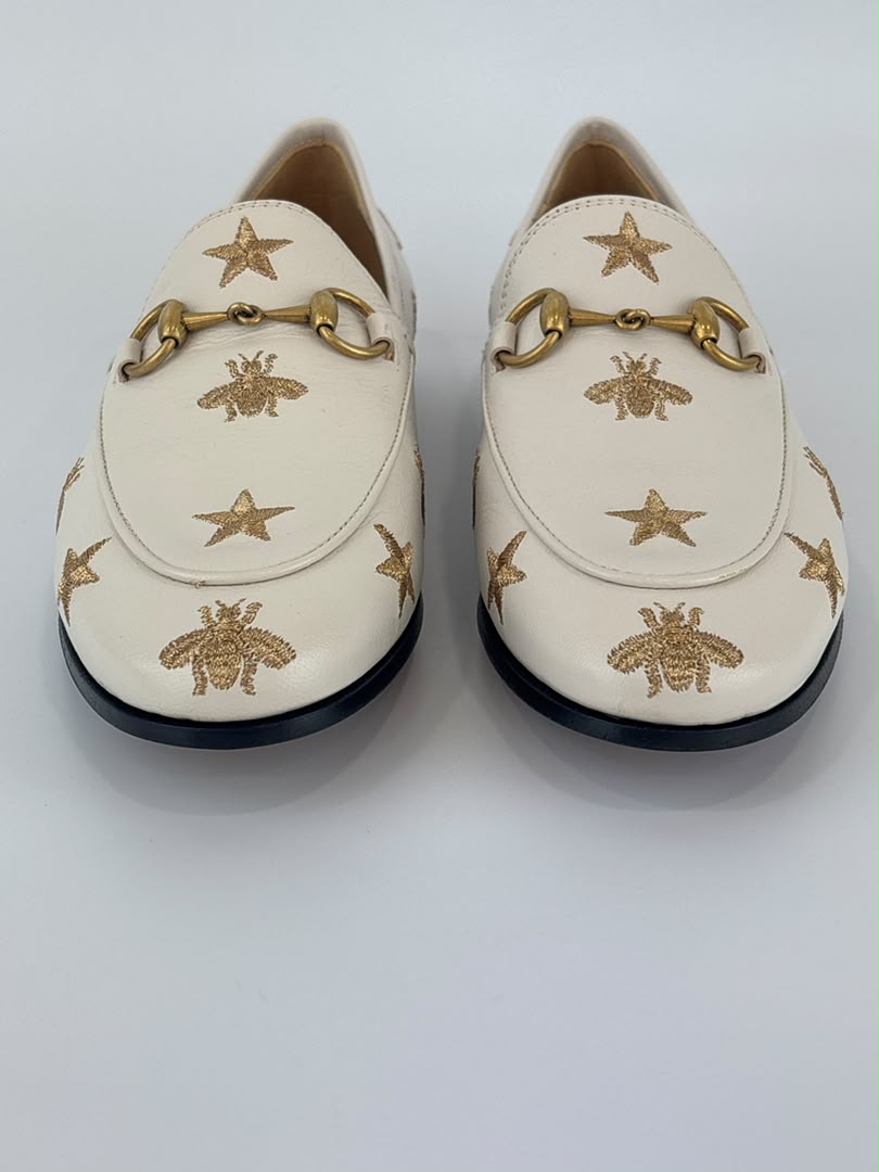 Goatskin Bee Star Embroidered Jordaan Loafers Mystic White Size 35.5