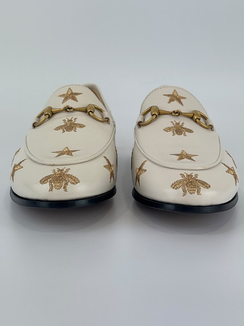 Goatskin Bee Star Embroidered Jordaan Loafers Mystic White Size 35.5