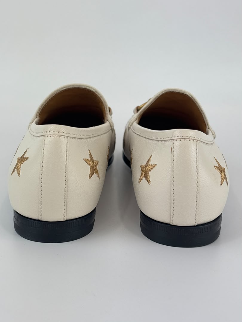 Goatskin Bee Star Embroidered Jordaan Loafers Mystic White Size 35.5