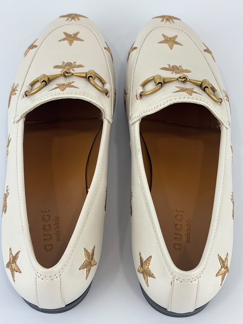 Goatskin Bee Star Embroidered Jordaan Loafers Mystic White Size 35.5