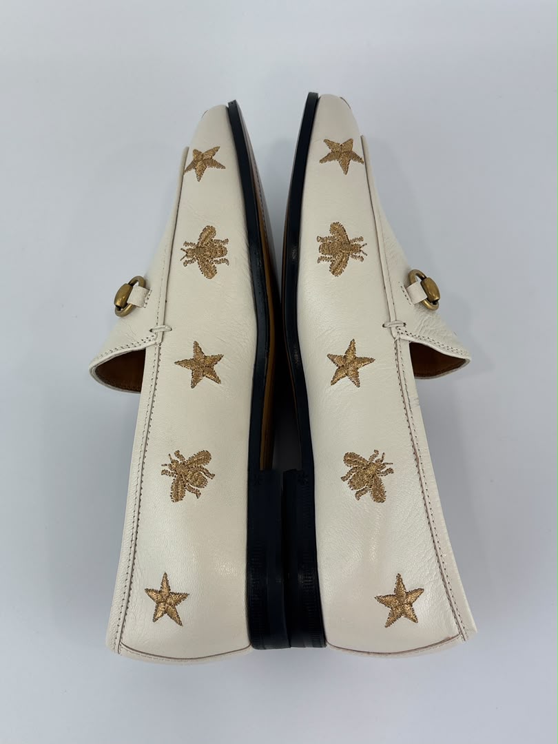 Goatskin Bee Star Embroidered Jordaan Loafers Mystic White Size 35.5